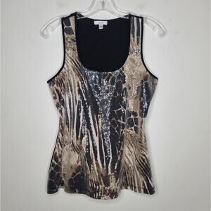 Cache black tan mix animal print sequin tank top - small